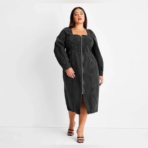 FUTURE COLLECTIVE LONG SLEEVE GREY STONEWASH DENIM DRESS